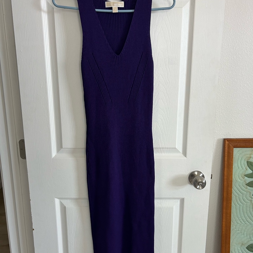 Michael Kors Purple Sheath Midi Dress V-Neck Sleeveless